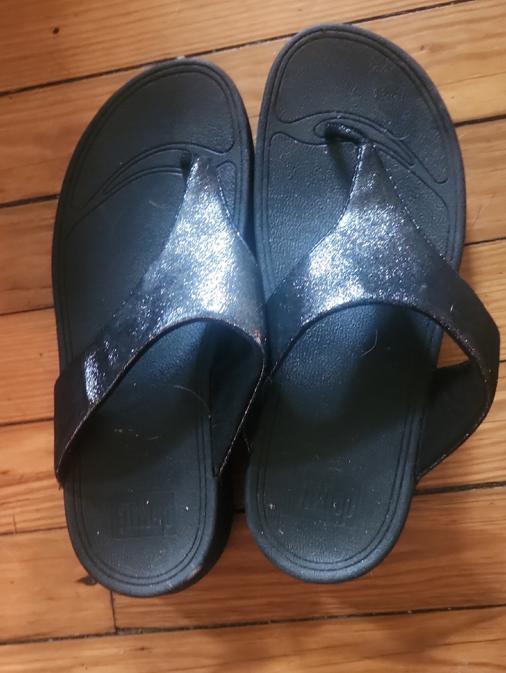 Black Glitter Thong Sandals